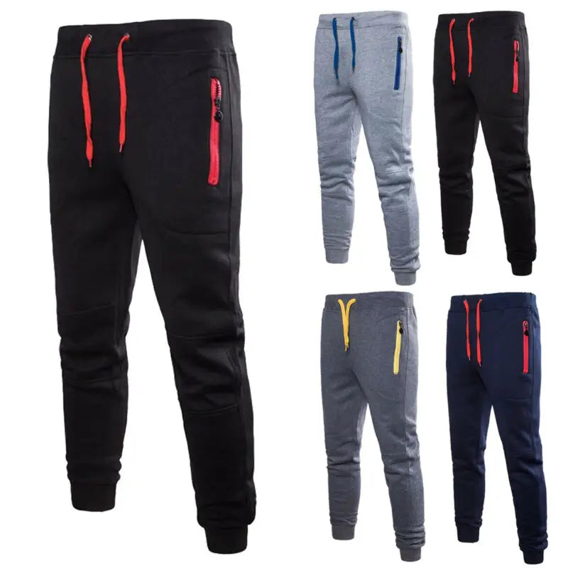 Mens Sports Running Pants With Zipper Pockets Elasticity Long Trousers Tracksuit Fitness Workout Joggers Training Gym Sweatpants