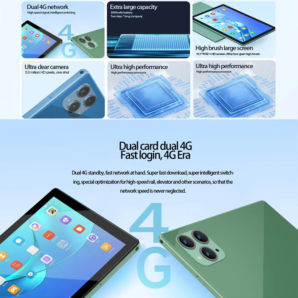 2024 Global Version Tablets New 10.1 Inch Octa Core 8GB RAM 256GB ROM Android 12 Google Play 4G Phone Call 5G WiFi Tablet PC