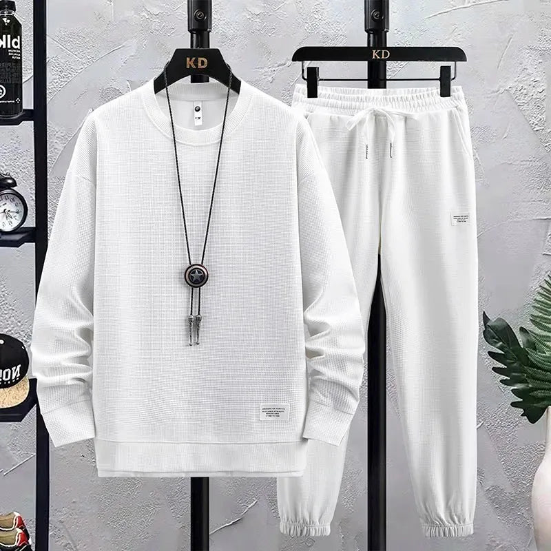 2024 Spring Autumn New Men's Two Piece Set Linen Fabric Casual Sweatshirt and Sweatpants Set Mens Sports Suit Fashion Tracksuit