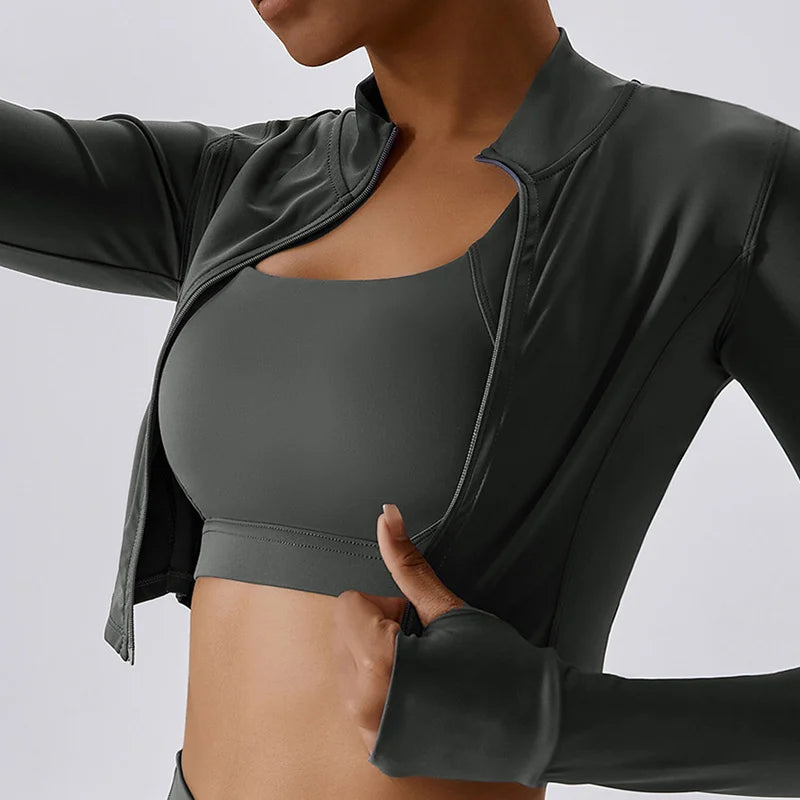 Woman Long Sleeve Zip Fitness Yoga Shirt Sports Jacket Thumb Hole Gym Top Workout Clothes For Women Activewear Running Coats