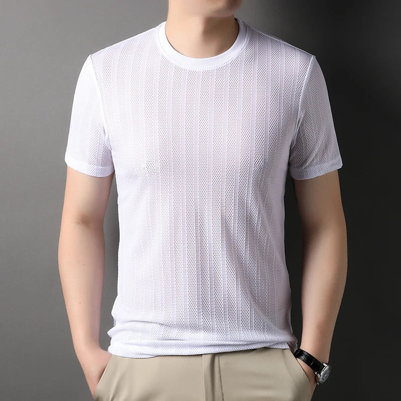Top Grade Jacquard Nylon Spandex Designer New Brand Tops Mens Plain Summer t Shirt Short Sleeve Casual Fashion Mens Clothes