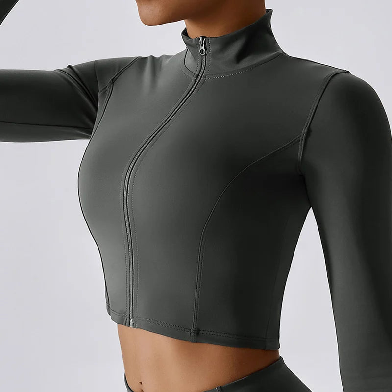 Woman Long Sleeve Zip Fitness Yoga Shirt Sports Jacket Thumb Hole Gym Top Workout Clothes For Women Activewear Running Coats