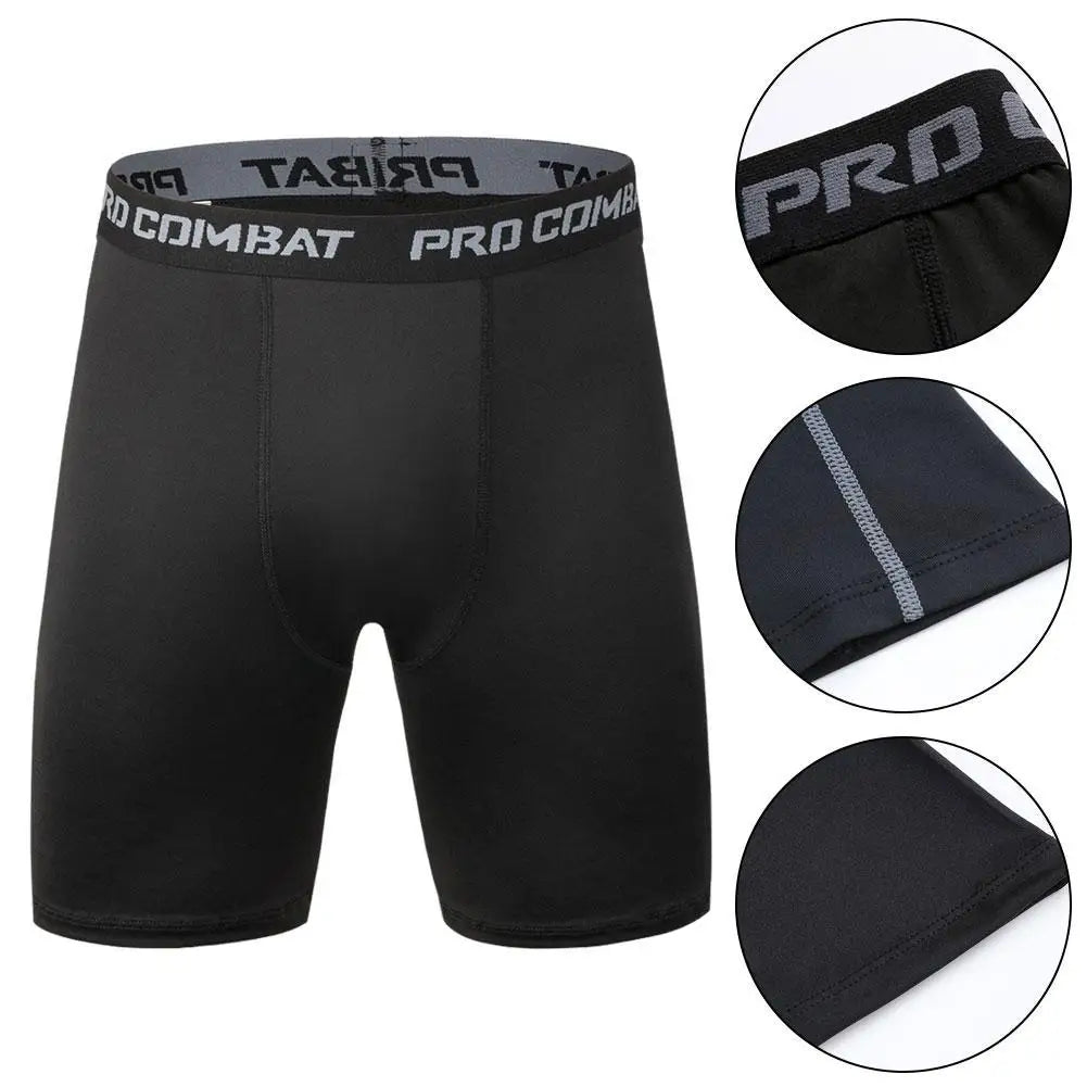 Male Fitness Quick-Drying Tight Shorts Elastic Compression Leggings Training Pants Men Running Shorts Black Gray Plus Size 3XL