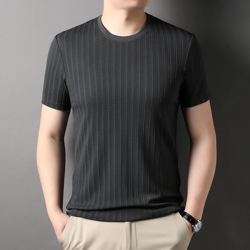 Top Grade Jacquard Nylon Spandex Designer New Brand Tops Mens Plain Summer t Shirt Short Sleeve Casual Fashion Mens Clothes