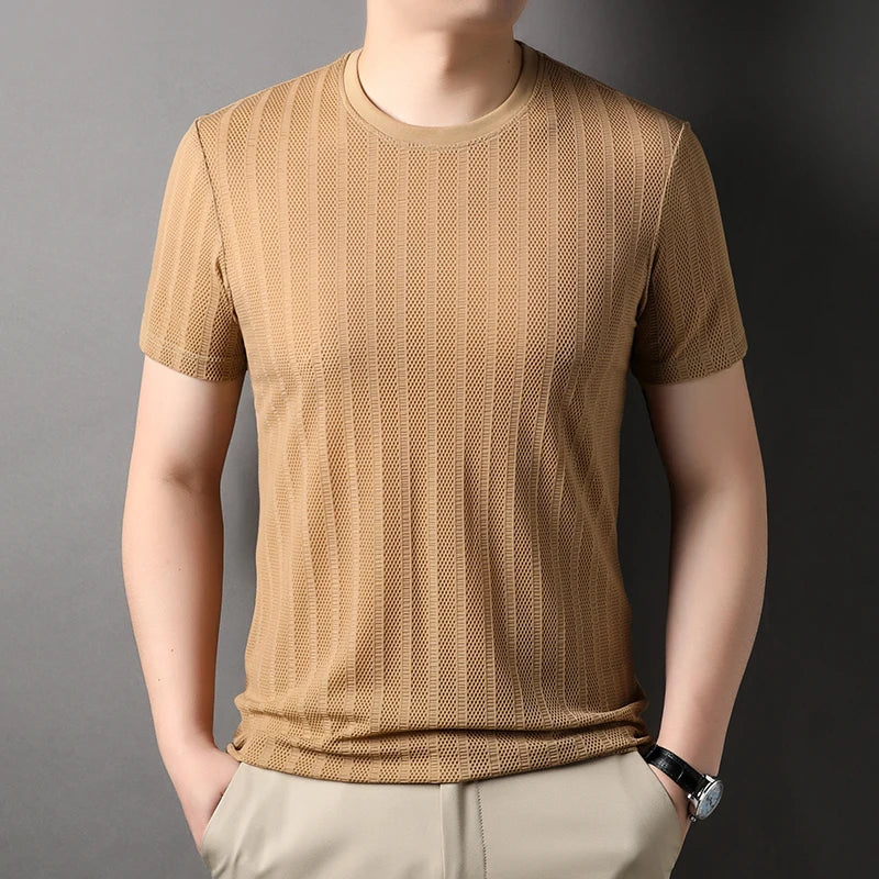 Top Grade Jacquard Nylon Spandex Designer New Brand Tops Mens Plain Summer t Shirt Short Sleeve Casual Fashion Mens Clothes