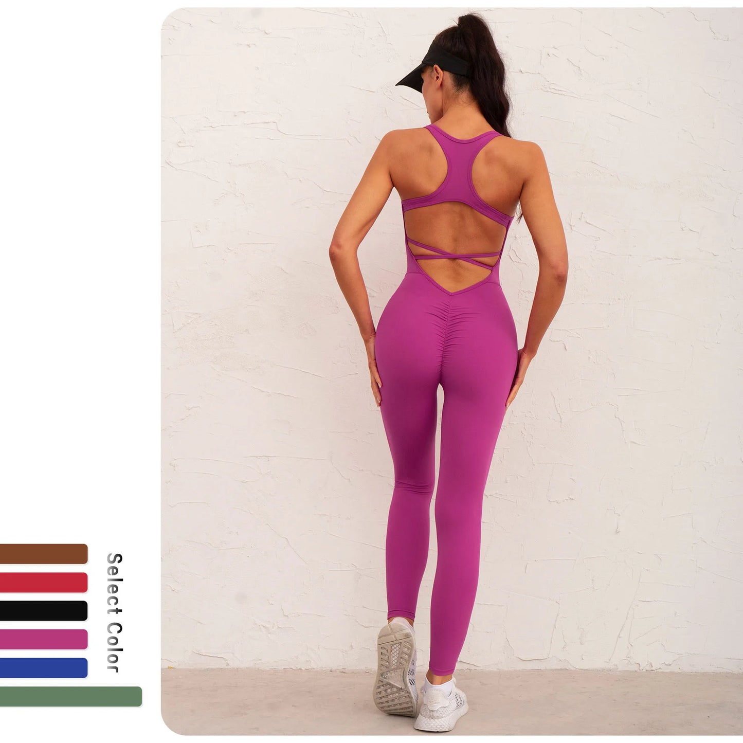 Hollow Out Yoga Jumpsuits With Chest Pads Butt Scrunch V-Back Sports Bodysuits Slim Fit Tummy Control Fitness Rompers Activewear