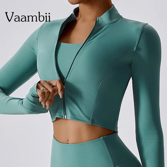 Woman Long Sleeve Zip Fitness Yoga Shirt Sports Jacket Thumb Hole Gym Top Workout Clothes For Women Activewear Running Coats