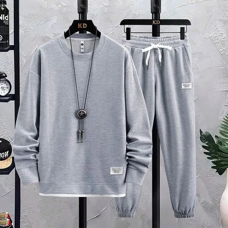 2024 Spring Autumn New Men's Two Piece Set Linen Fabric Casual Sweatshirt and Sweatpants Set Mens Sports Suit Fashion Tracksuit