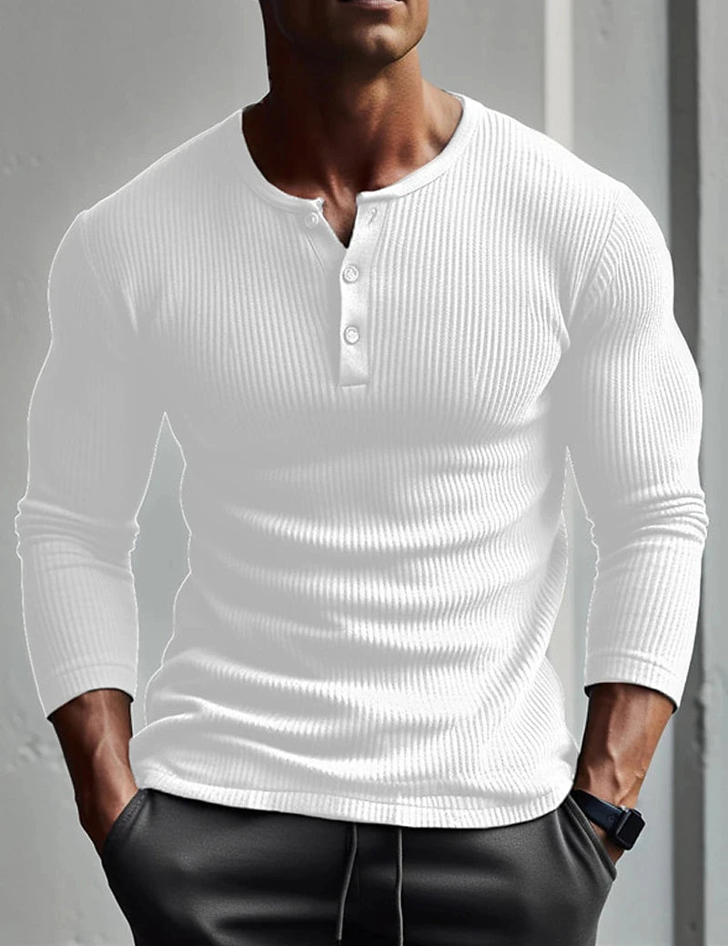 2024 New Long Sleeve polyester T-shirt Mens Breathable Thin Fabric Casual T-shirt Spring autum Henry-Neck Basic Tee Tops Man