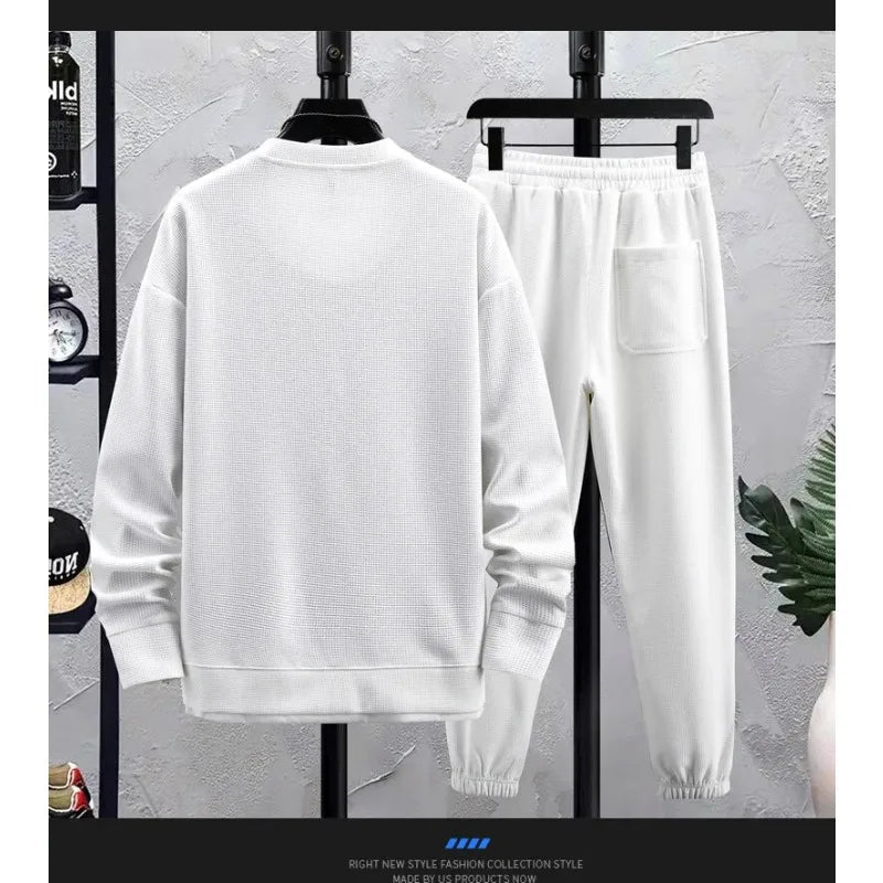 2024 Spring Autumn New Men's Two Piece Set Linen Fabric Casual Sweatshirt and Sweatpants Set Mens Sports Suit Fashion Tracksuit