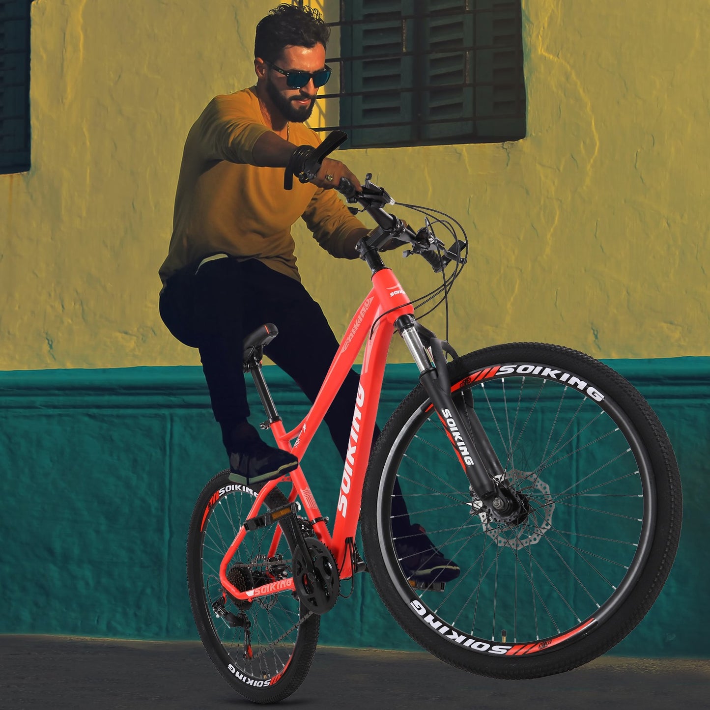 26 Inch Mountain Bike With 21 Speed Dual Disc Brakes Full Suspension Non-slip