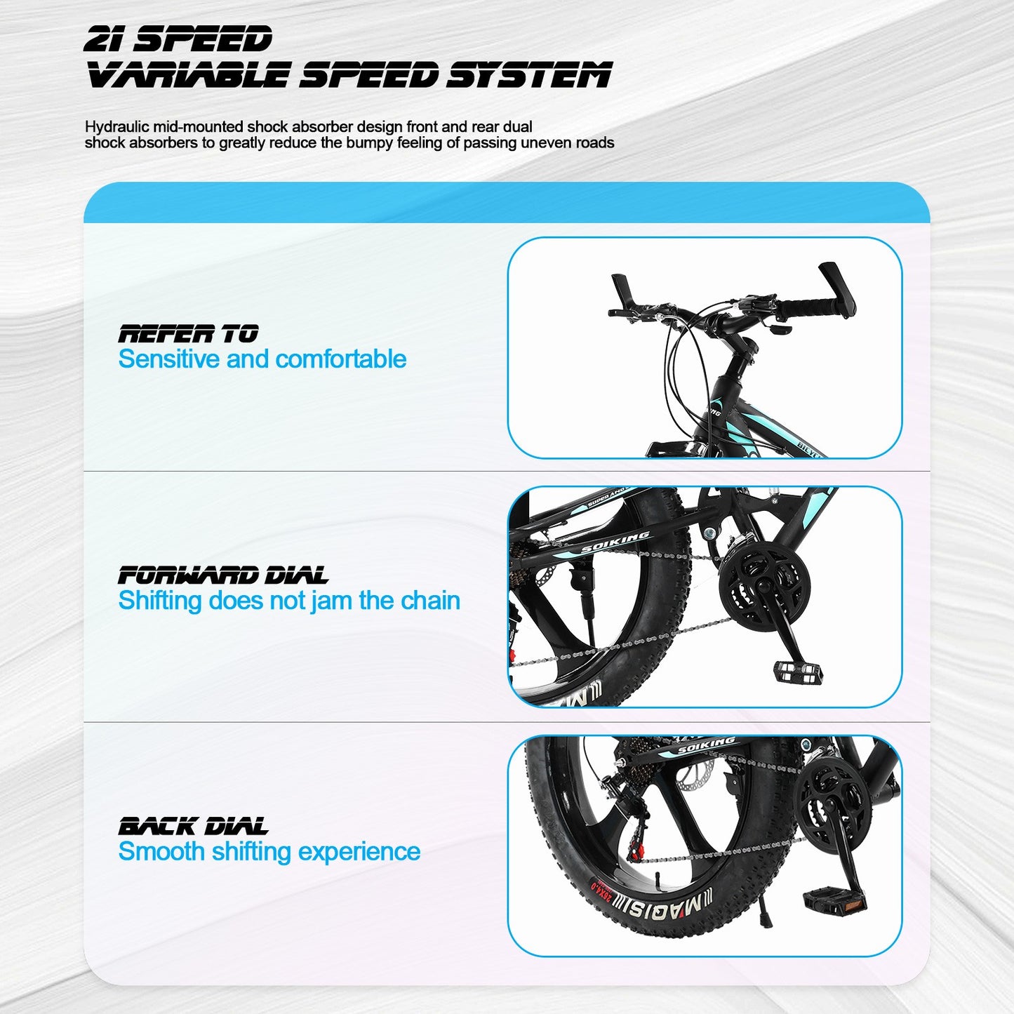 26-Inch 21-SpeedHigh-Carbon Steel Frame, Beach And Snow Fat Tire Mountain Bike