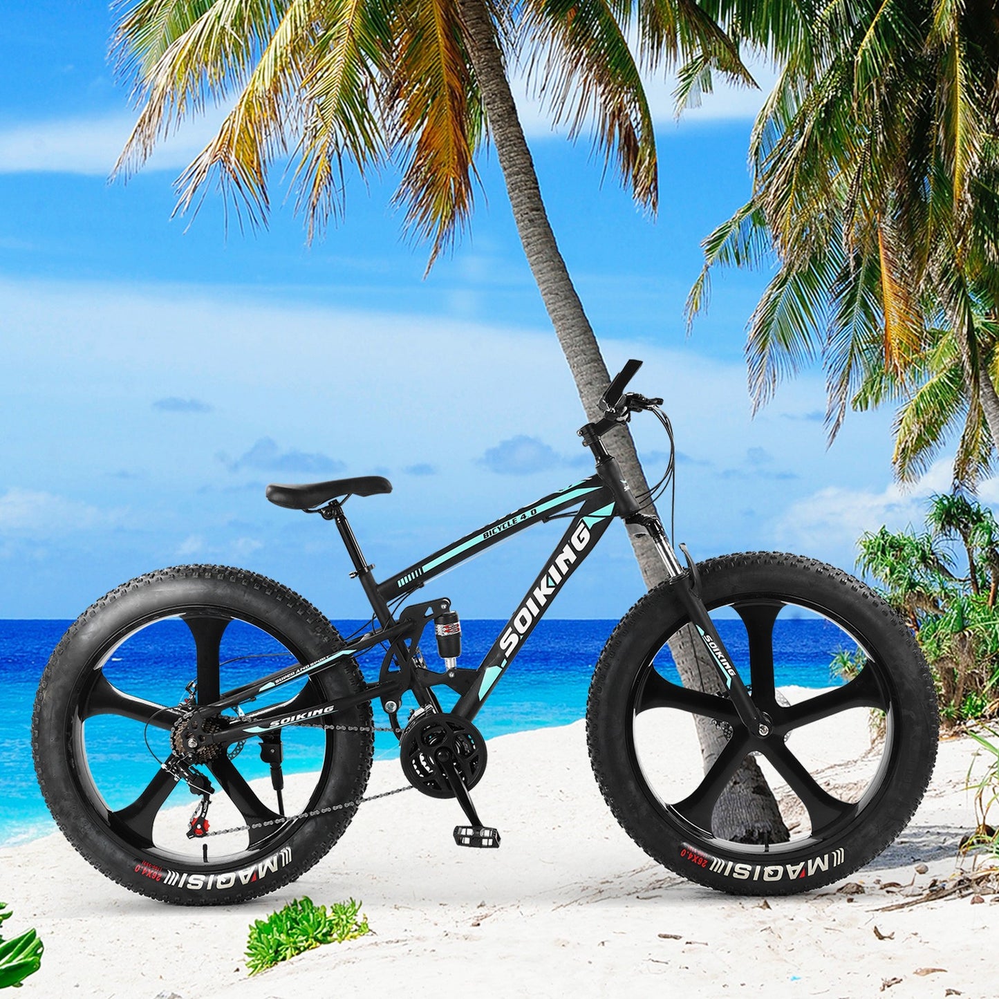26-Inch 21-SpeedHigh-Carbon Steel Frame, Beach And Snow Fat Tire Mountain Bike